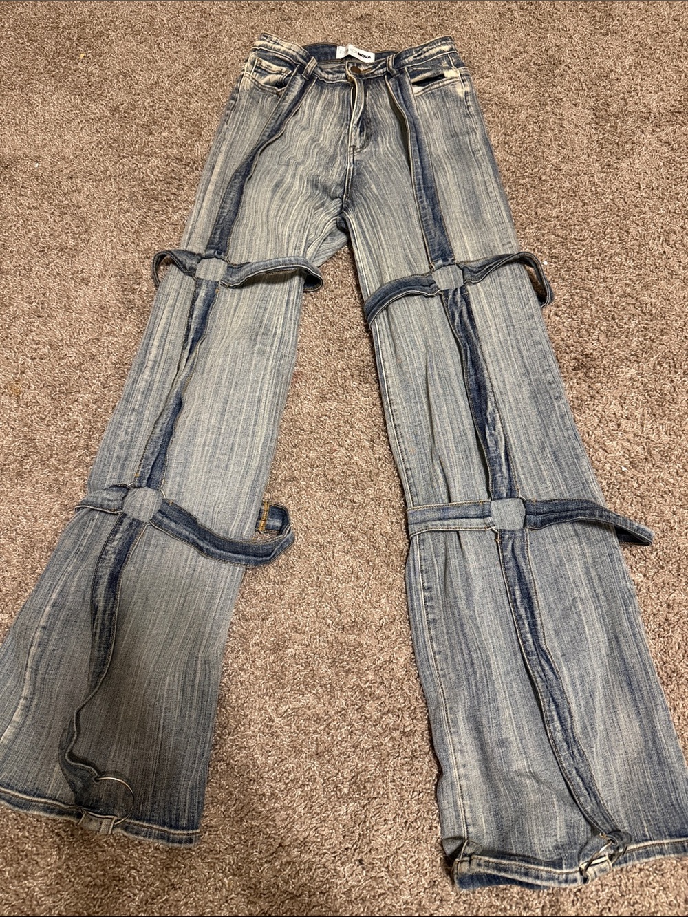 Fashion Nova Light Blue Ring-Strap Wide Leg Jeans
